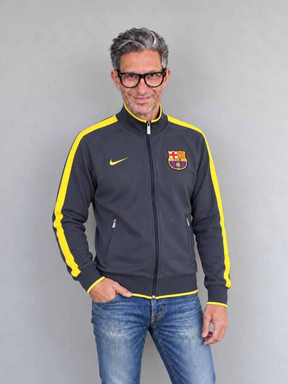 Nike FC Barcelona Track Jacket - Gray/Yellow, Men's Size S